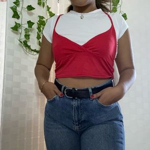 PLT red criss cross crop top <3